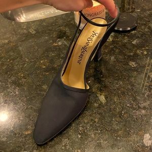 YSL black ankle strap pumps.